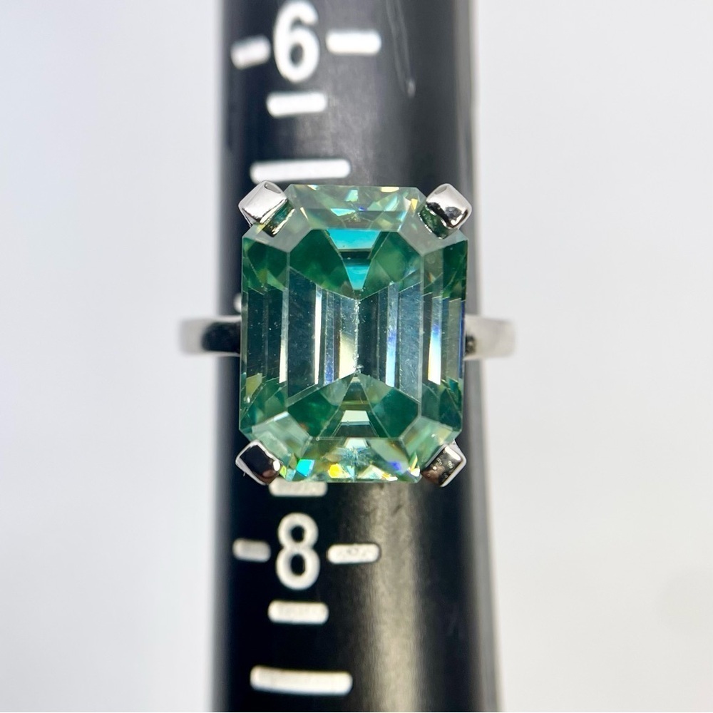 Emerald Cut Moissanite Ring Vivid Blue Green Cocktail Wedding Ring 10 Ct - Picture 10 of 13